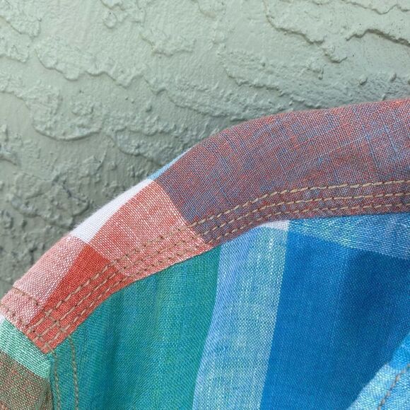 Tommy Bahama Relax SZ L Short Sleeve Pastel Plaid 100% Linen Shirt - Picture 10 of 11